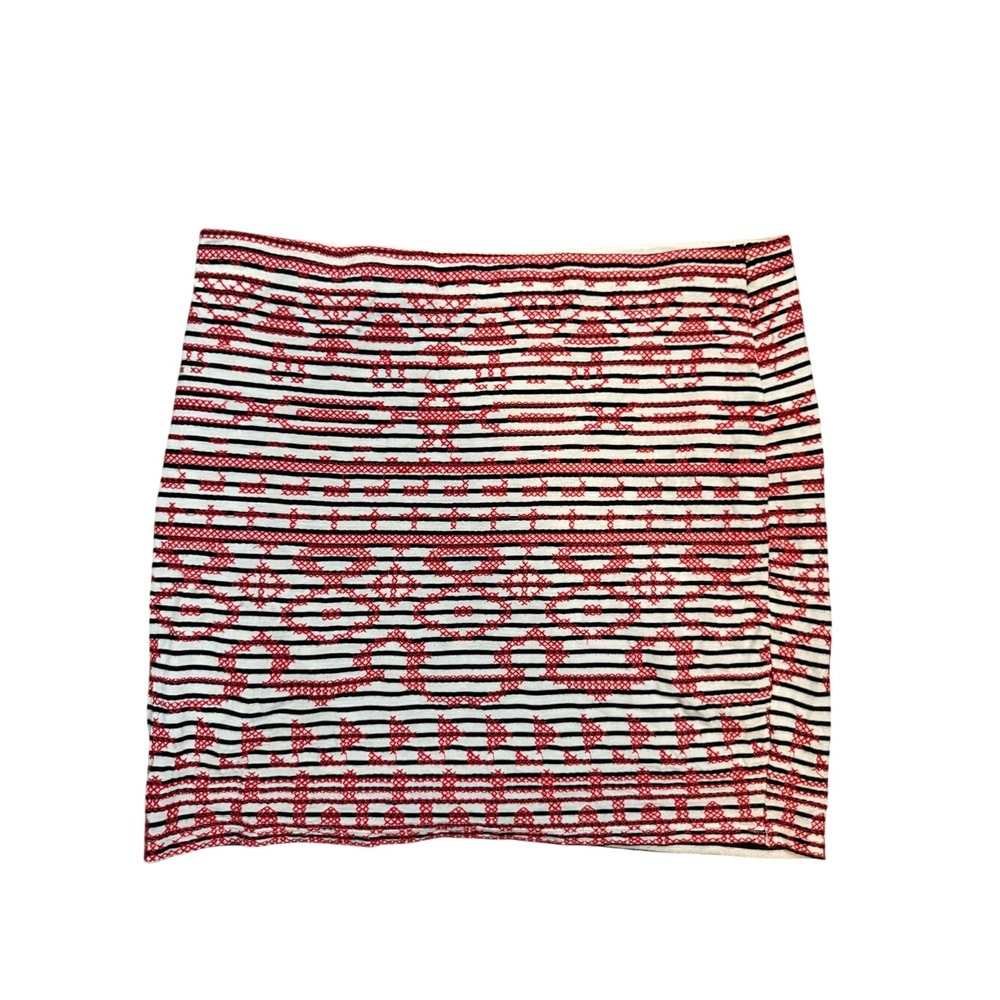 THML Brandi Embroidered Striped Mini Skirt Boho Red Black Size Large US 10-12